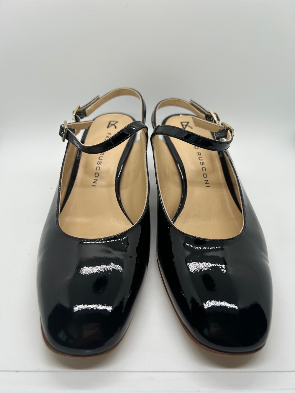 Fabio Rusconi Black Patent Square Toe Slingback Heels Shoes **Size 39/US 9**š„š„ - Picture 2 of 8